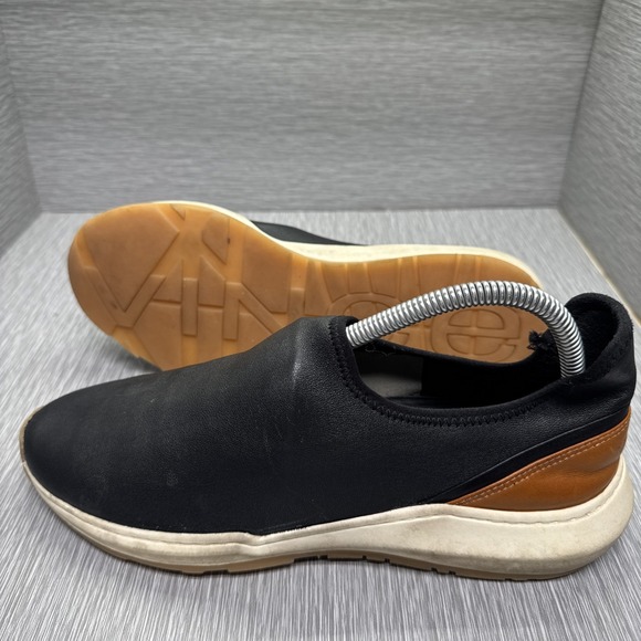 Vince Men's Black Brown Leather Slip On Sneakers Shoes EU 39 US 6 - Picture 1 of 9